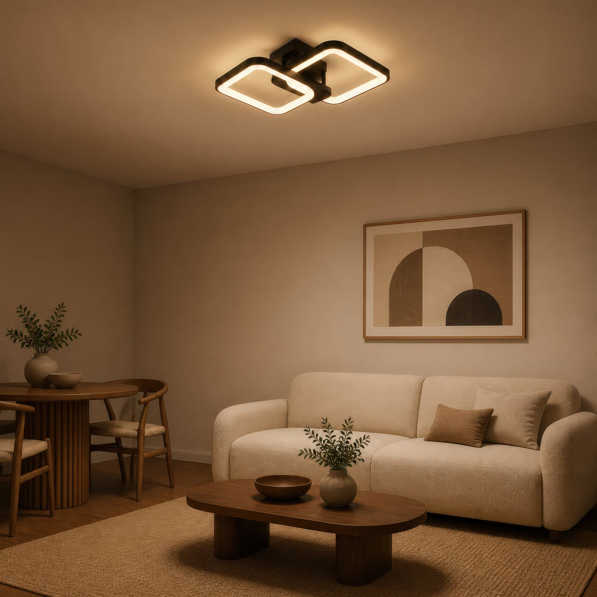 ZOE 41W LED Chandelier with Remote Control, 2 Squares, Cool/Warm/Neutral Light, Dimmable, Black, imaginea 11