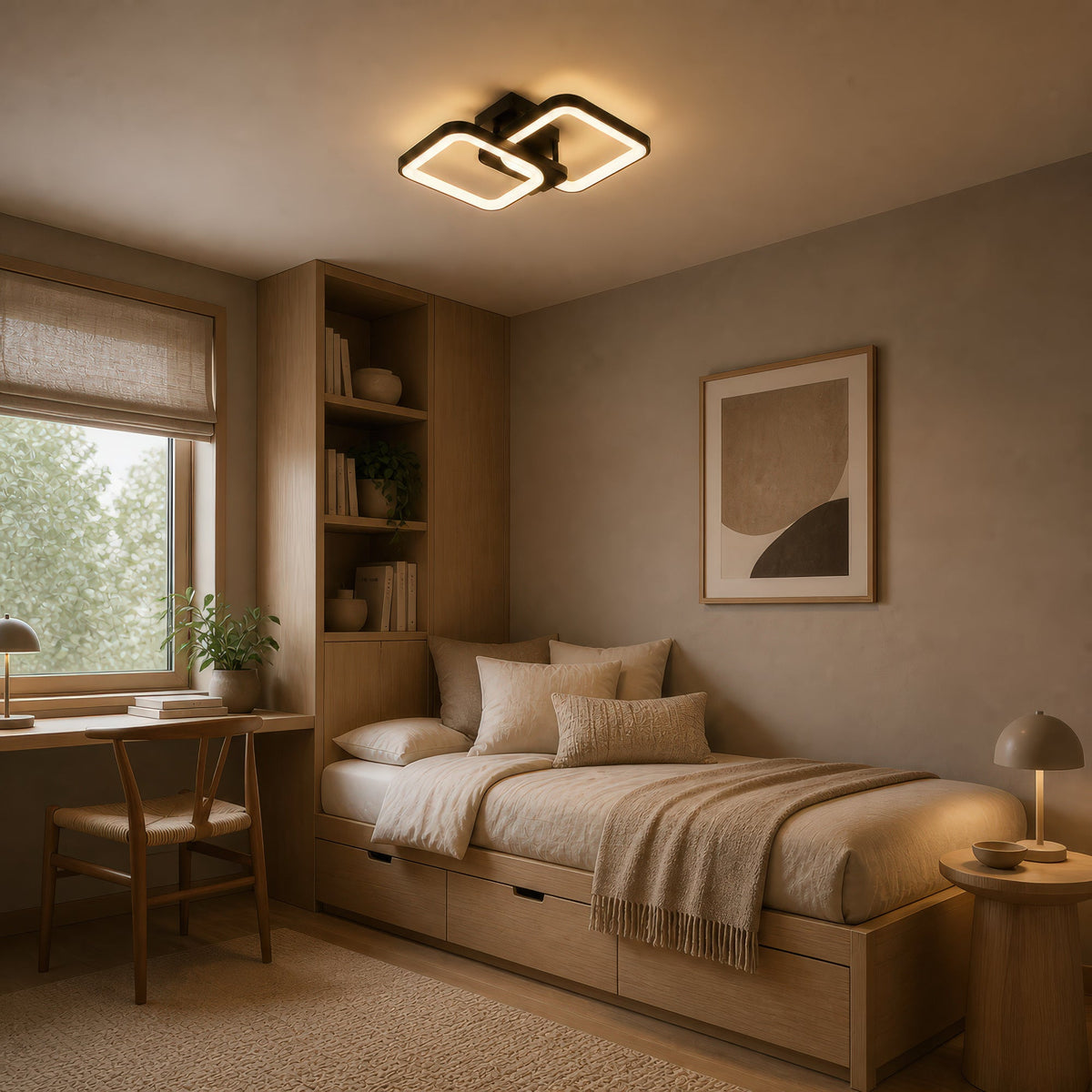 ZOE 41W LED Chandelier with Remote Control, 2 Squares, Cool/Warm/Neutral Light, Dimmable, Black, imaginea 12