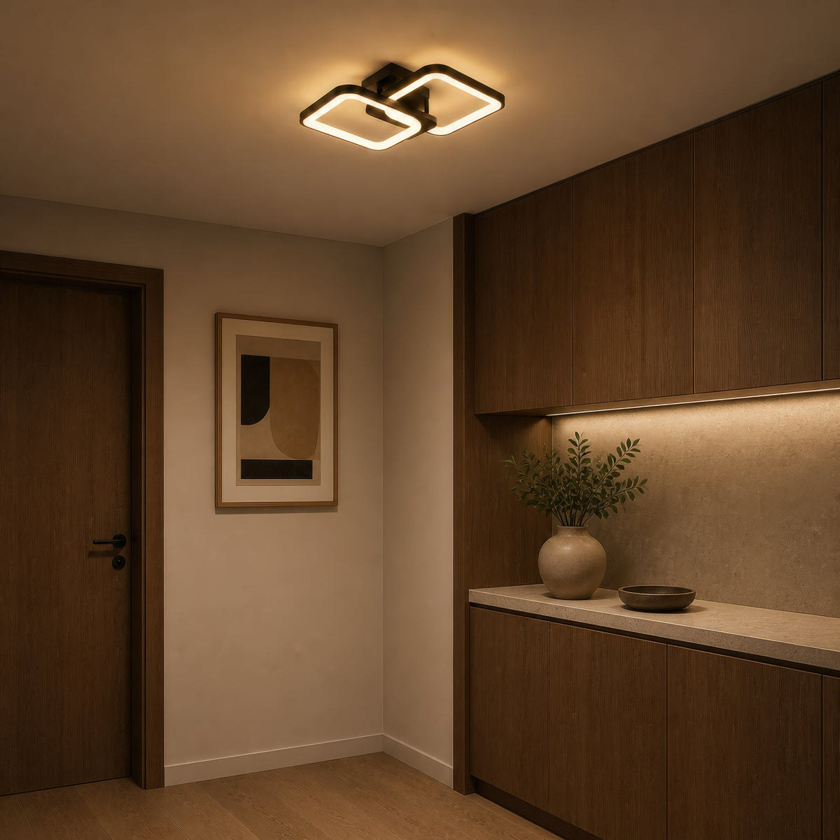 ZOE 41W LED Chandelier with Remote Control, 2 Squares, Cool/Warm/Neutral Light, Dimmable, Black, imaginea 13