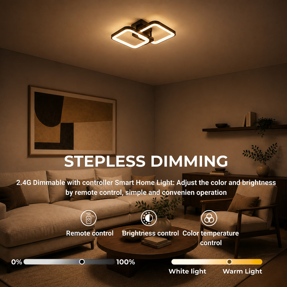 Lustra LED cu telecomanda ZOE 41W, 2 Patrate,  lumina Rece/Calda/Neutra, Dimabila, Negru, imaginea 4