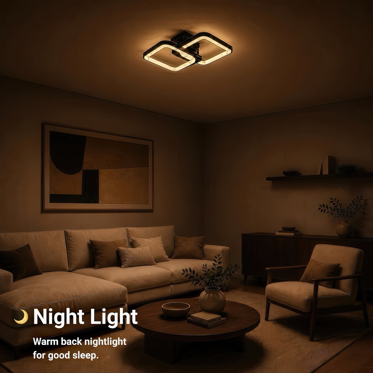 ZOE 41W LED Chandelier with Remote Control, 2 Squares, Cool/Warm/Neutral Light, Dimmable, Black, imaginea 6
