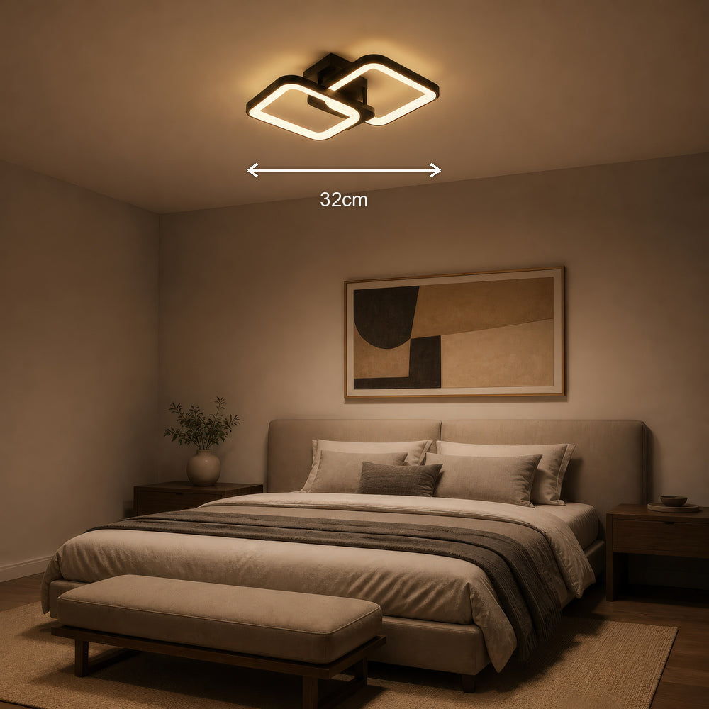 ZOE 41W LED Chandelier with Remote Control, 2 Squares, Cool/Warm/Neutral Light, Dimmable, Black, imaginea 7