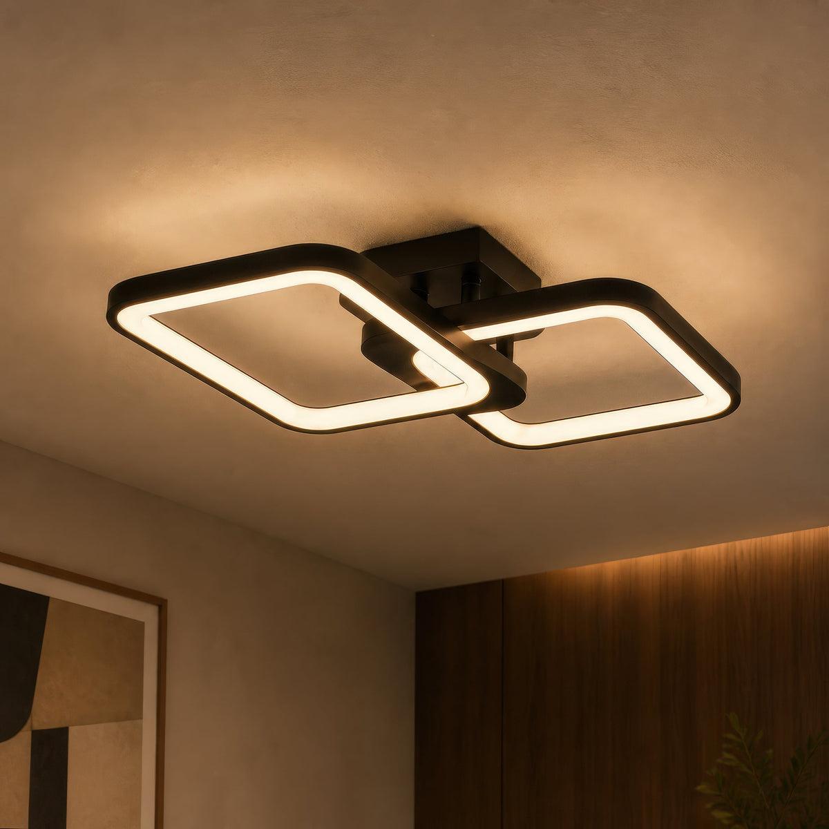 ZOE 41W LED Chandelier with Remote Control, 2 Squares, Cool/Warm/Neutral Light, Dimmable, Black, imaginea 9