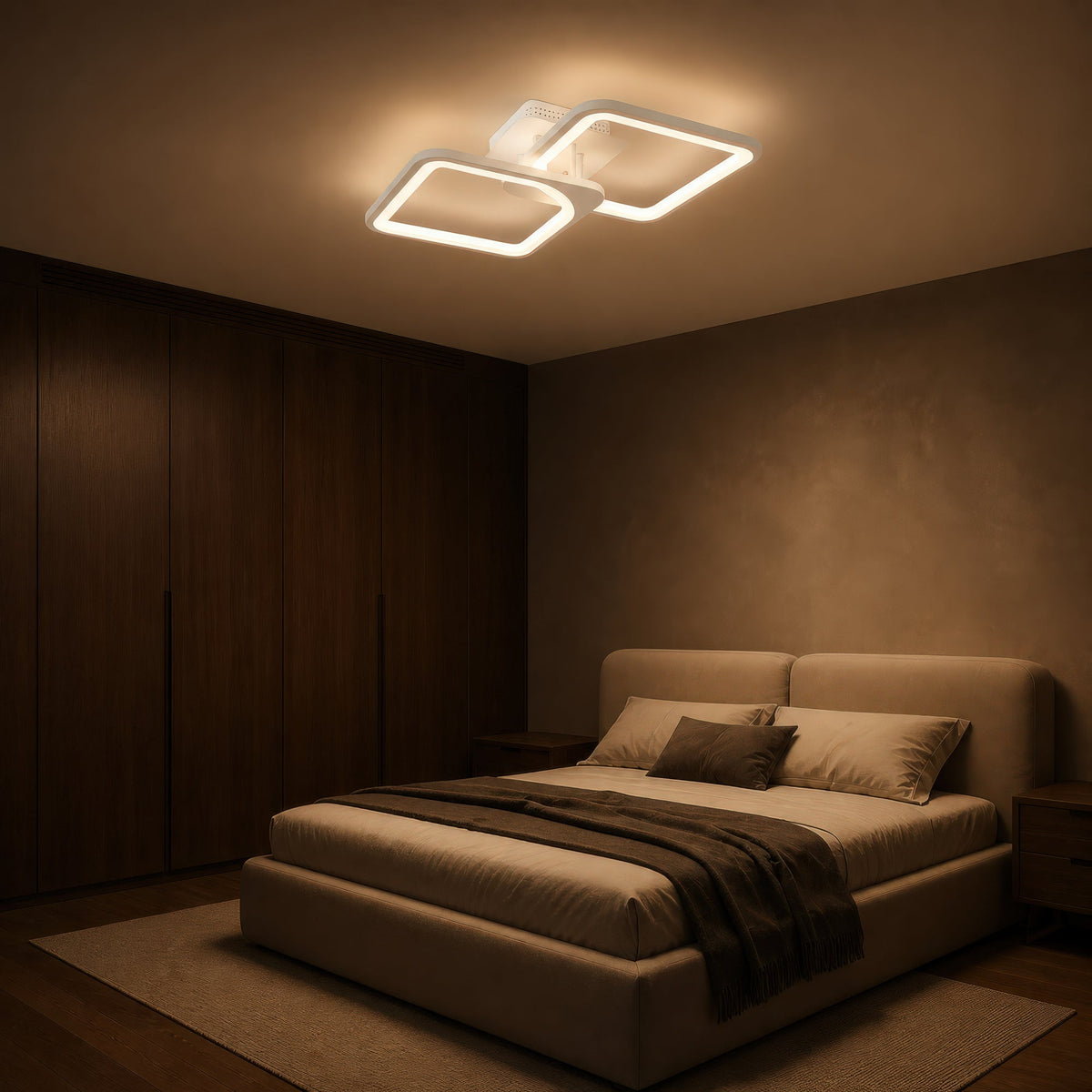 Lustra LED cu telecomanda ZOE 41W, 2 Patrate,  lumina Rece/Calda/Neutra, Dimabila, Alb, imaginea 1