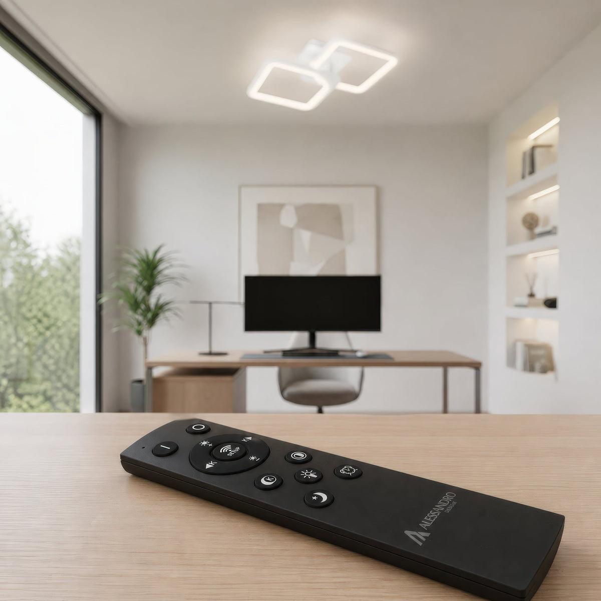 Lustra LED cu telecomanda ZOE 41W, 2 Patrate,  lumina Rece/Calda/Neutra, Dimabila, Alb, imaginea 3