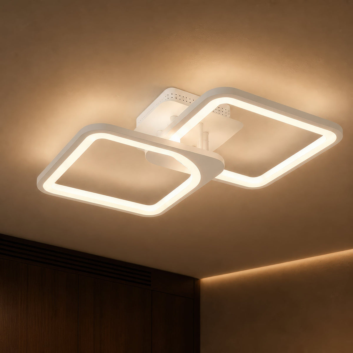 Lustra LED cu telecomanda ZOE 41W, 2 Patrate,  lumina Rece/Calda/Neutra, Dimabila, Alb, imaginea 2