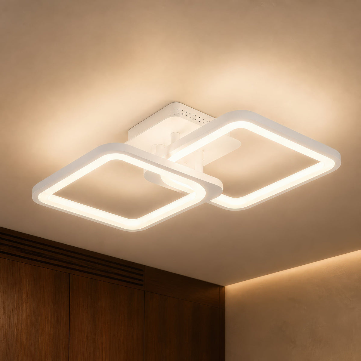 Lustra LED cu telecomanda ZOE 41W, 2 Patrate,  lumina Rece/Calda/Neutra, Dimabila, Alb, imaginea 8