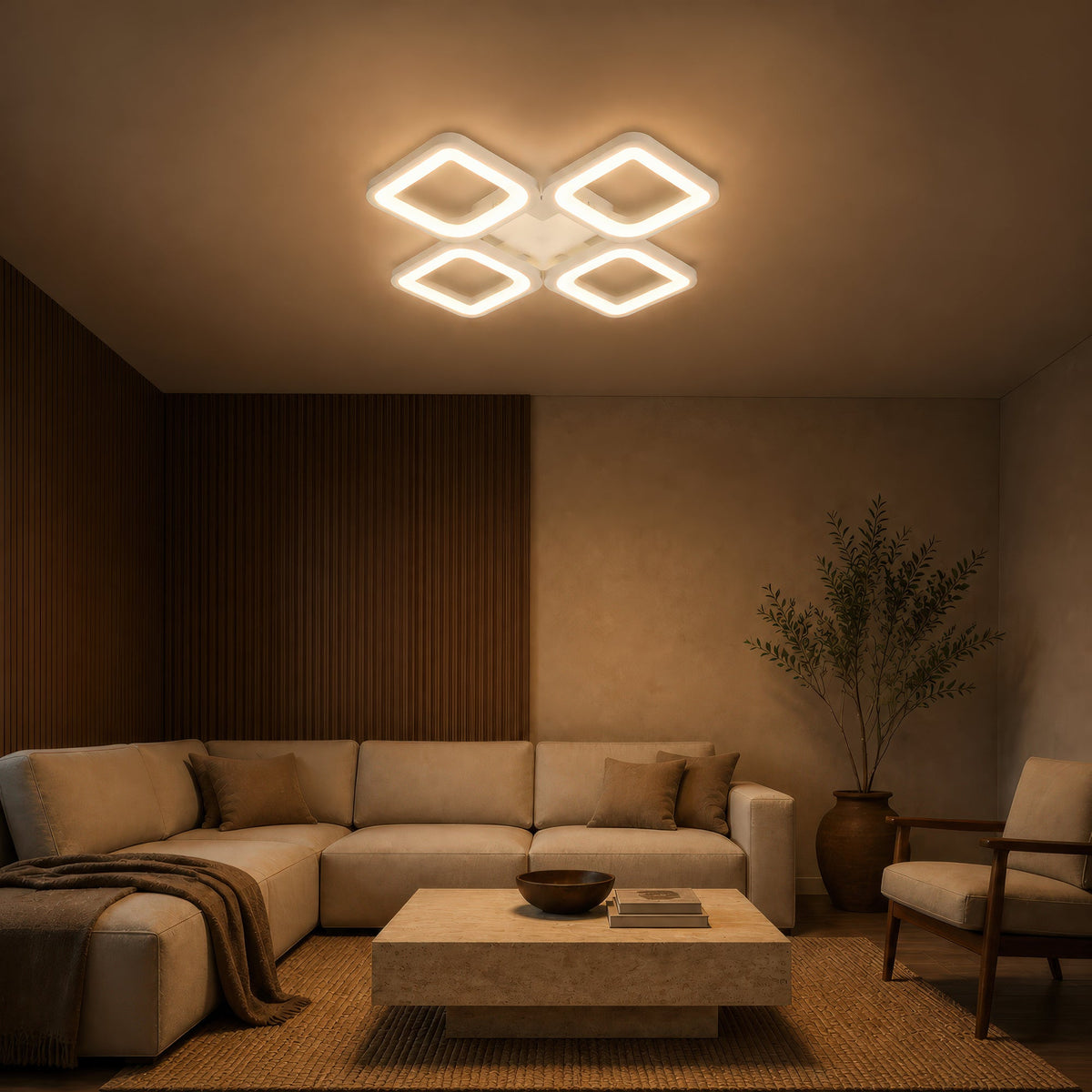 Lustra LED cu telecomanda ZOE 53W, 4 Patrate, lumina Rece/Calda/Neutra, Dimabila, Alb, imaginea 10