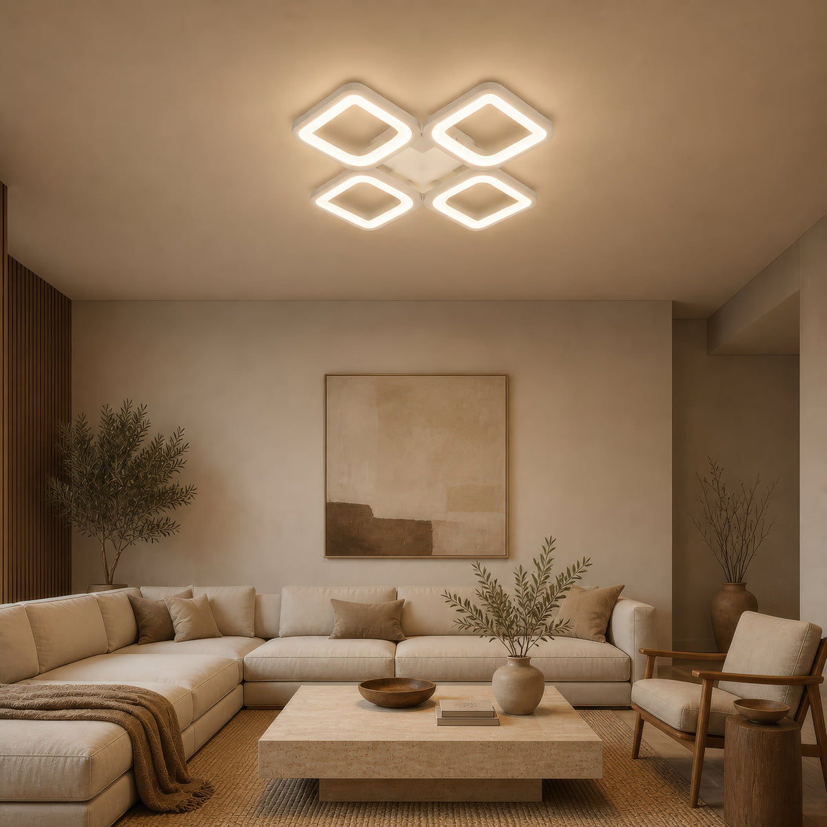 Lustra LED cu telecomanda ZOE 53W, 4 Patrate, lumina Rece/Calda/Neutra, Dimabila, Alb, imaginea 11