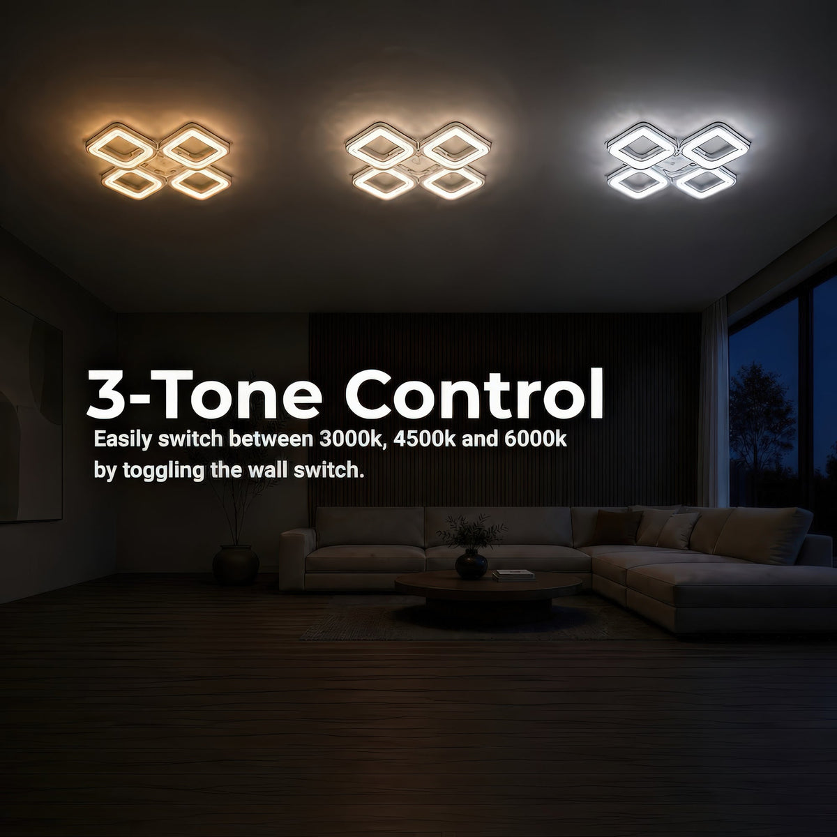 Lustra LED cu telecomanda ZOE 53W, 4 Patrate, lumina Rece/Calda/Neutra, Dimabila, Alb, imaginea 5