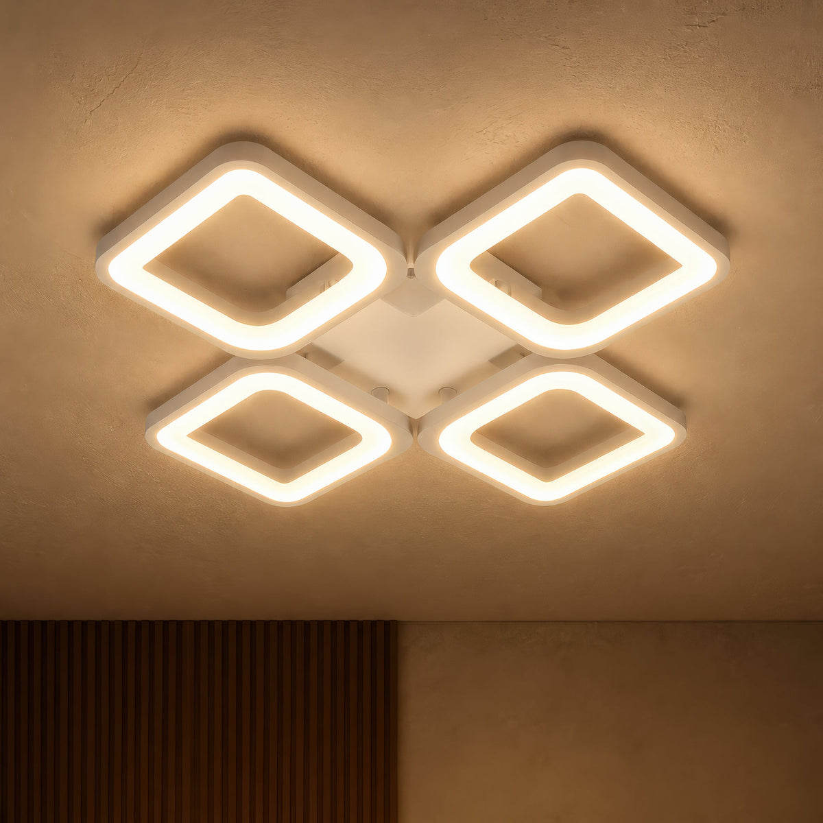 Lustra LED cu telecomanda ZOE 53W, 4 Patrate, lumina Rece/Calda/Neutra, Dimabila, Alb, imaginea 2