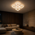 LED luster s diaľkovým ovládačom ZOE 70W, 5 štvorcov, studené/teplé/neuterálne svetlo, stmívateľný, biely