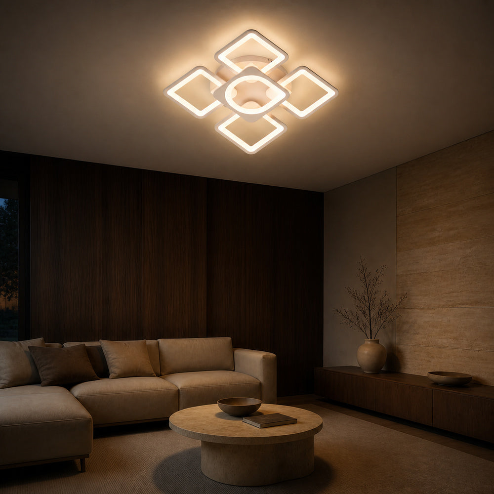 LED luster s diaľkovým ovládačom ZOE 70W, 5 štvorcov, studené/teplé/neuterálne svetlo, stmívateľný, biely, imaginea 1