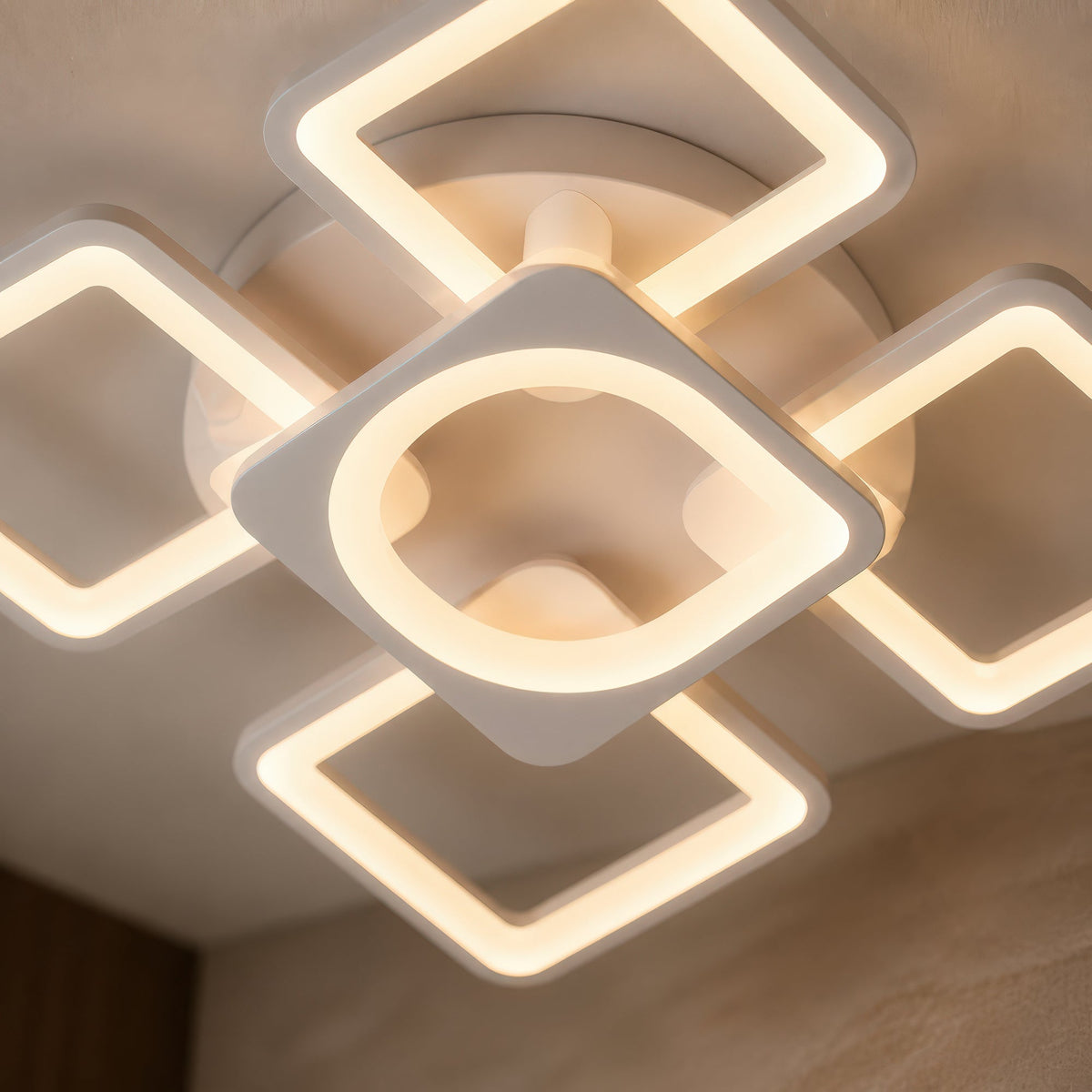 LED luster s diaľkovým ovládačom ZOE 70W, 5 štvorcov, studené/teplé/neuterálne svetlo, stmívateľný, biely, imaginea 8