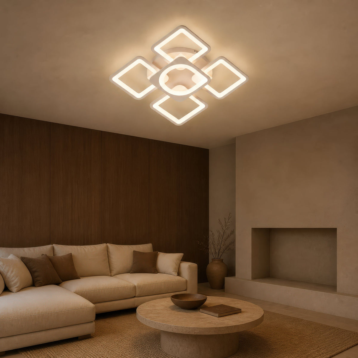 LED luster s diaľkovým ovládačom ZOE 70W, 5 štvorcov, studené/teplé/neuterálne svetlo, stmívateľný, biely, imaginea 10