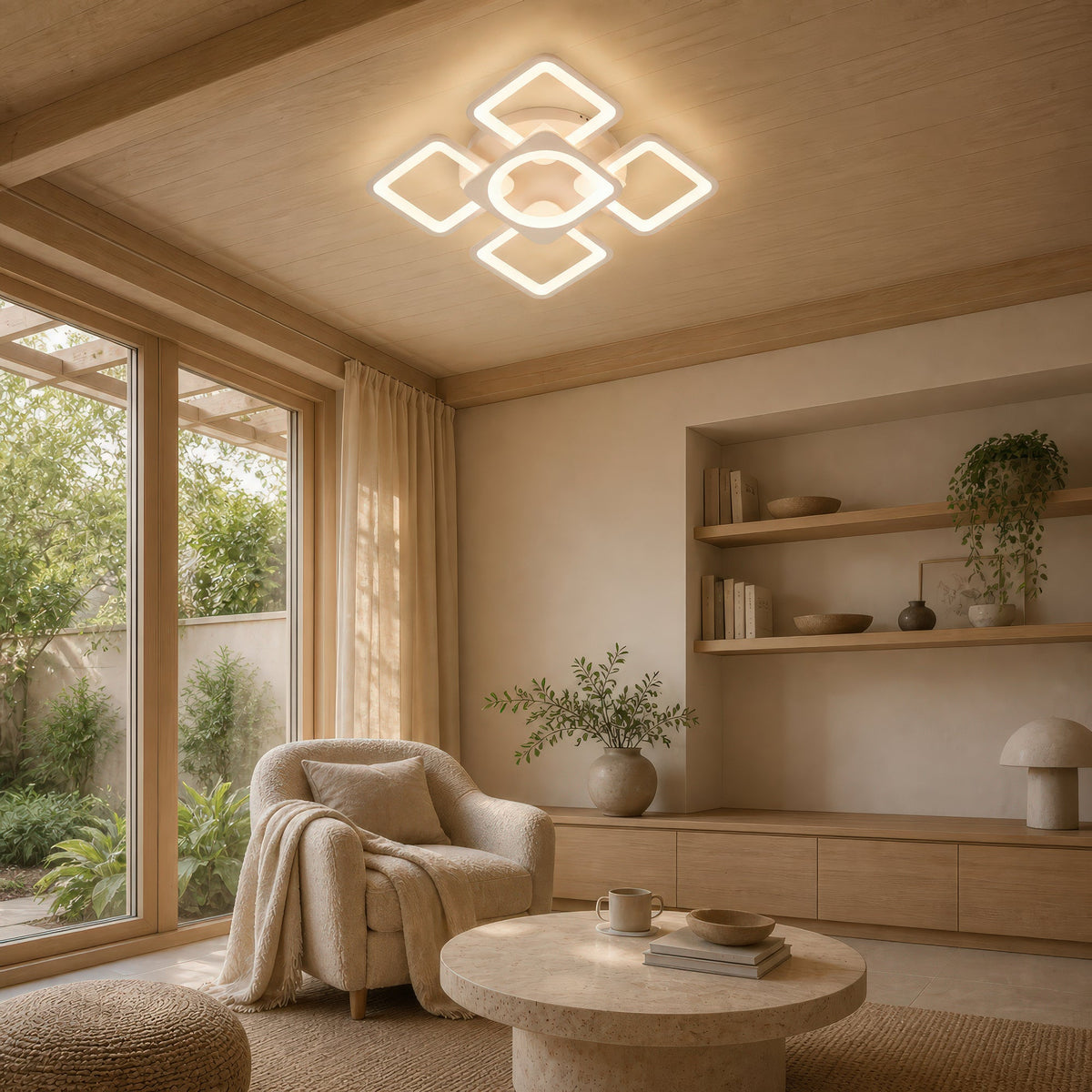 LED luster s diaľkovým ovládačom ZOE 70W, 5 štvorcov, studené/teplé/neuterálne svetlo, stmívateľný, biely, imaginea 11