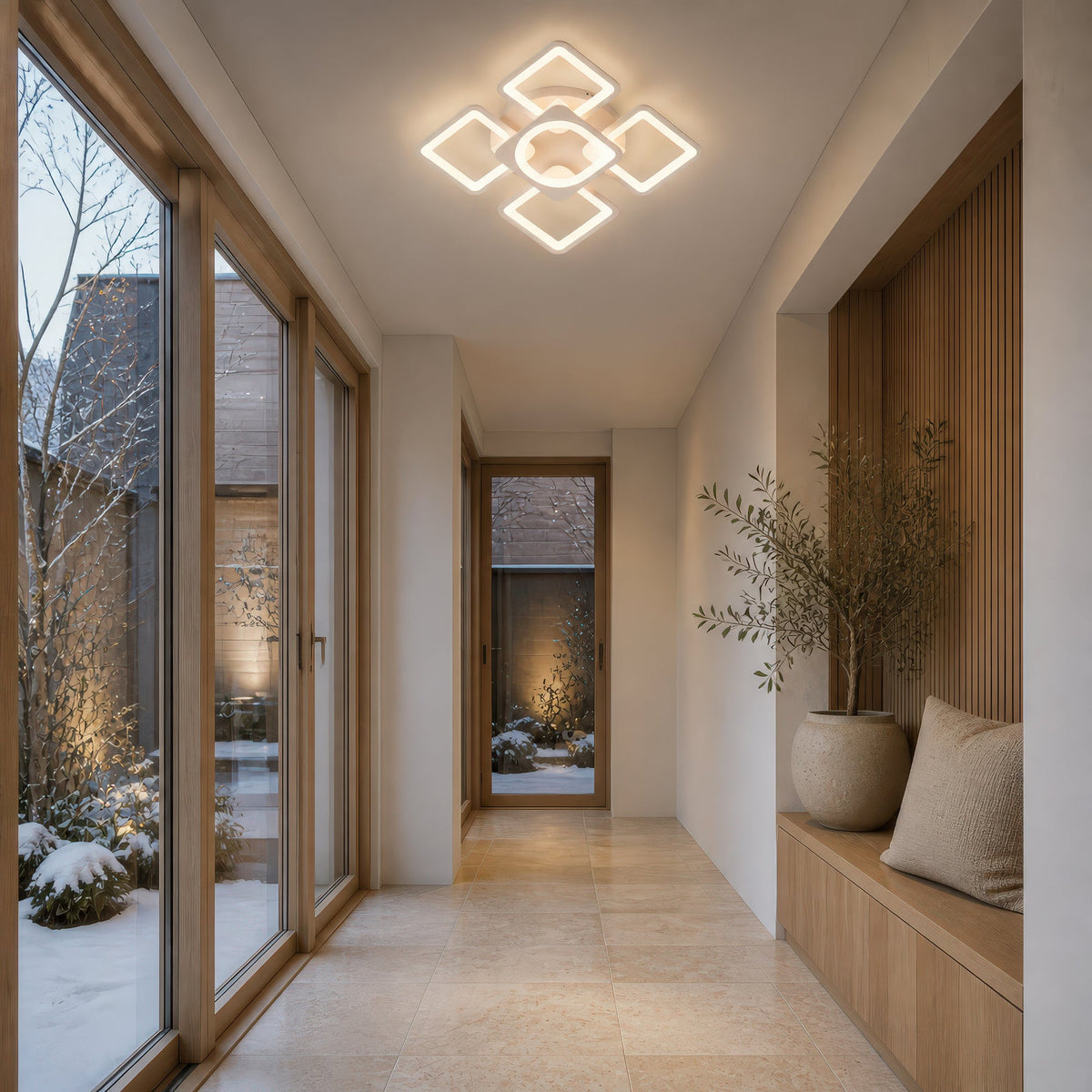 LED luster s diaľkovým ovládačom ZOE 70W, 5 štvorcov, studené/teplé/neuterálne svetlo, stmívateľný, biely, imaginea 12