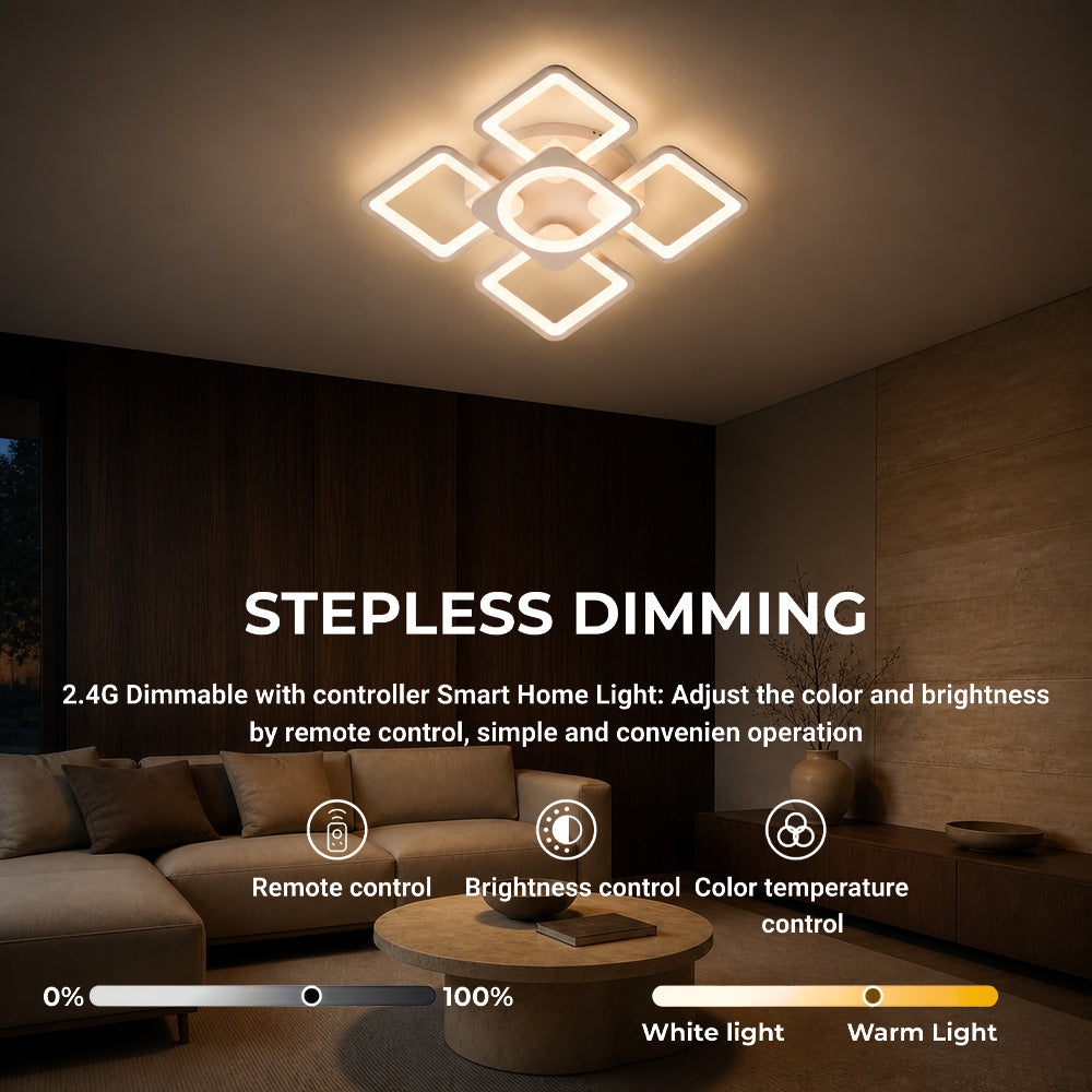 LED luster s diaľkovým ovládačom ZOE 70W, 5 štvorcov, studené/teplé/neuterálne svetlo, stmívateľný, biely, imaginea 4