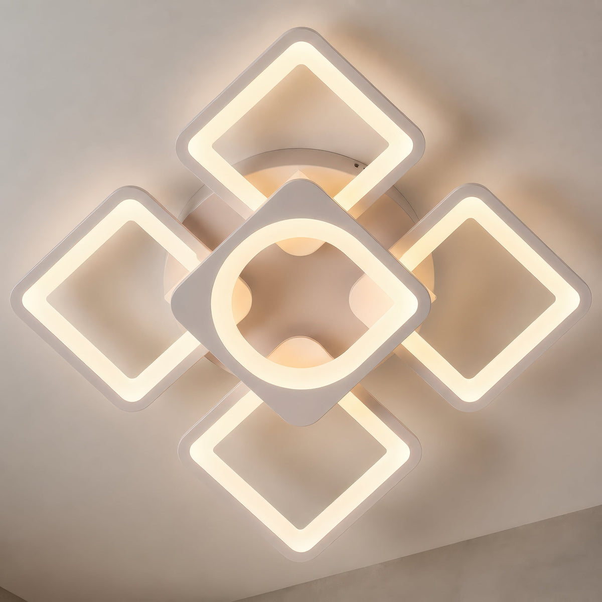 LED luster s diaľkovým ovládačom ZOE 70W, 5 štvorcov, studené/teplé/neuterálne svetlo, stmívateľný, biely, imaginea 2