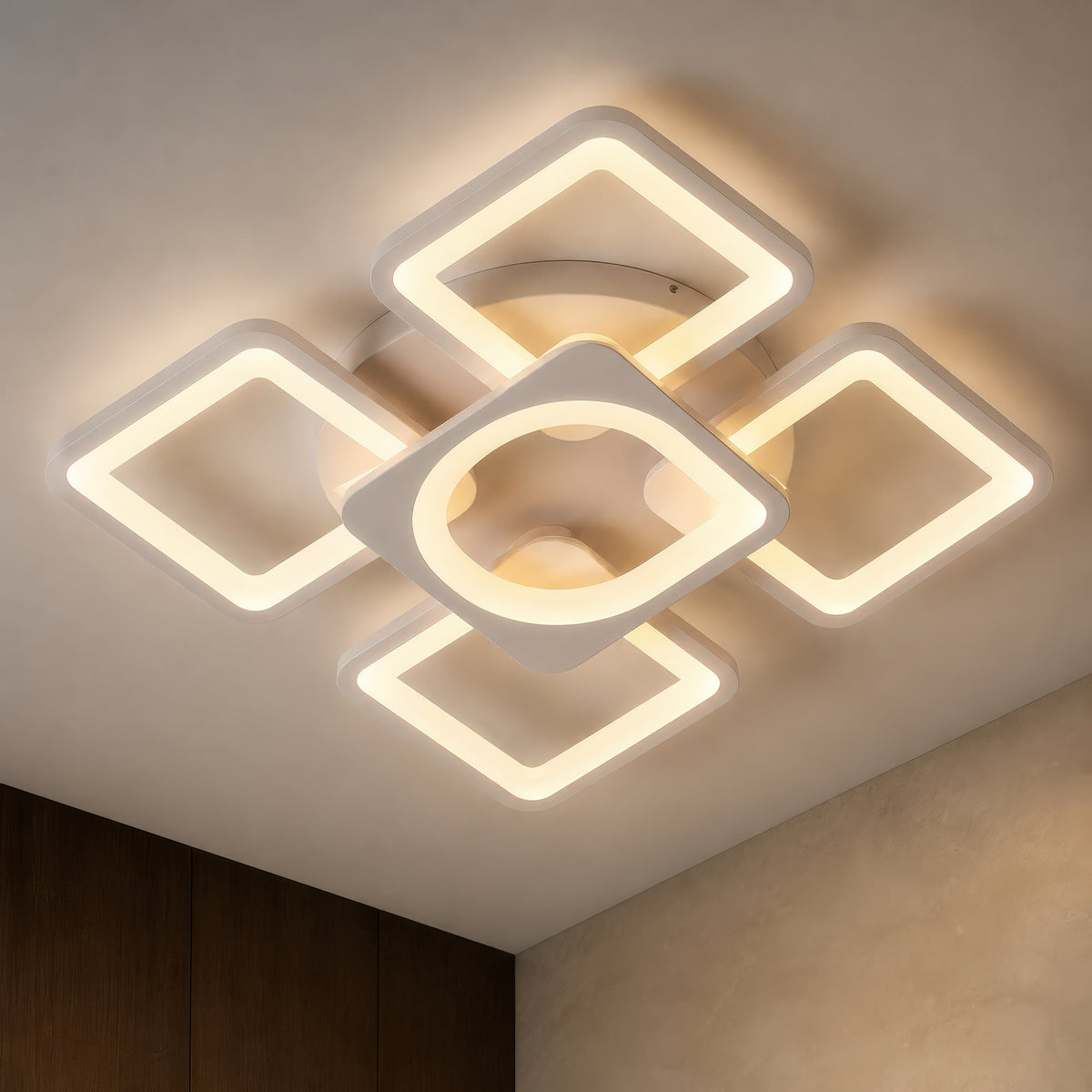 LED luster s diaľkovým ovládačom ZOE 70W, 5 štvorcov, studené/teplé/neuterálne svetlo, stmívateľný, biely, imaginea 7