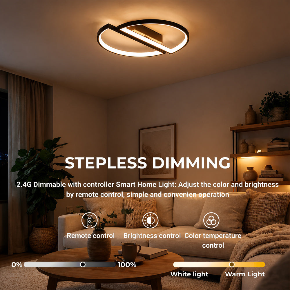 VECTOR ARCUS 52W LED Chandelier with Remote Control, 2 Elements, Cool/Warm/Neutral Light, Dimmable, Black, imaginea 4