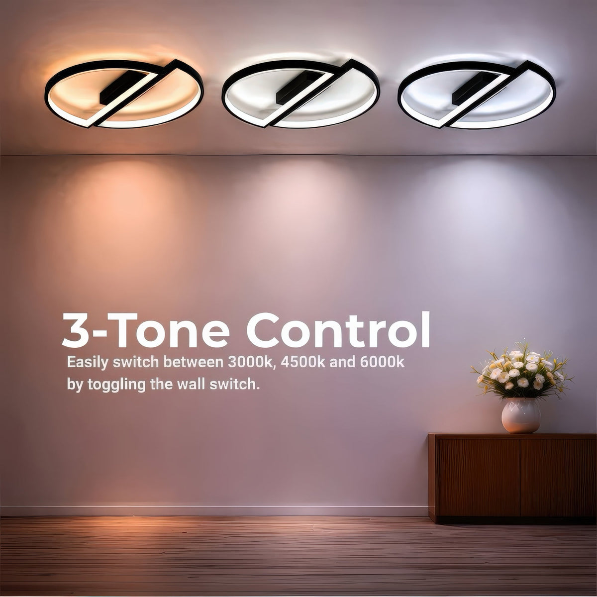 VECTOR ARCUS 52W LED Chandelier with Remote Control, 2 Elements, Cool/Warm/Neutral Light, Dimmable, Black, imaginea 5