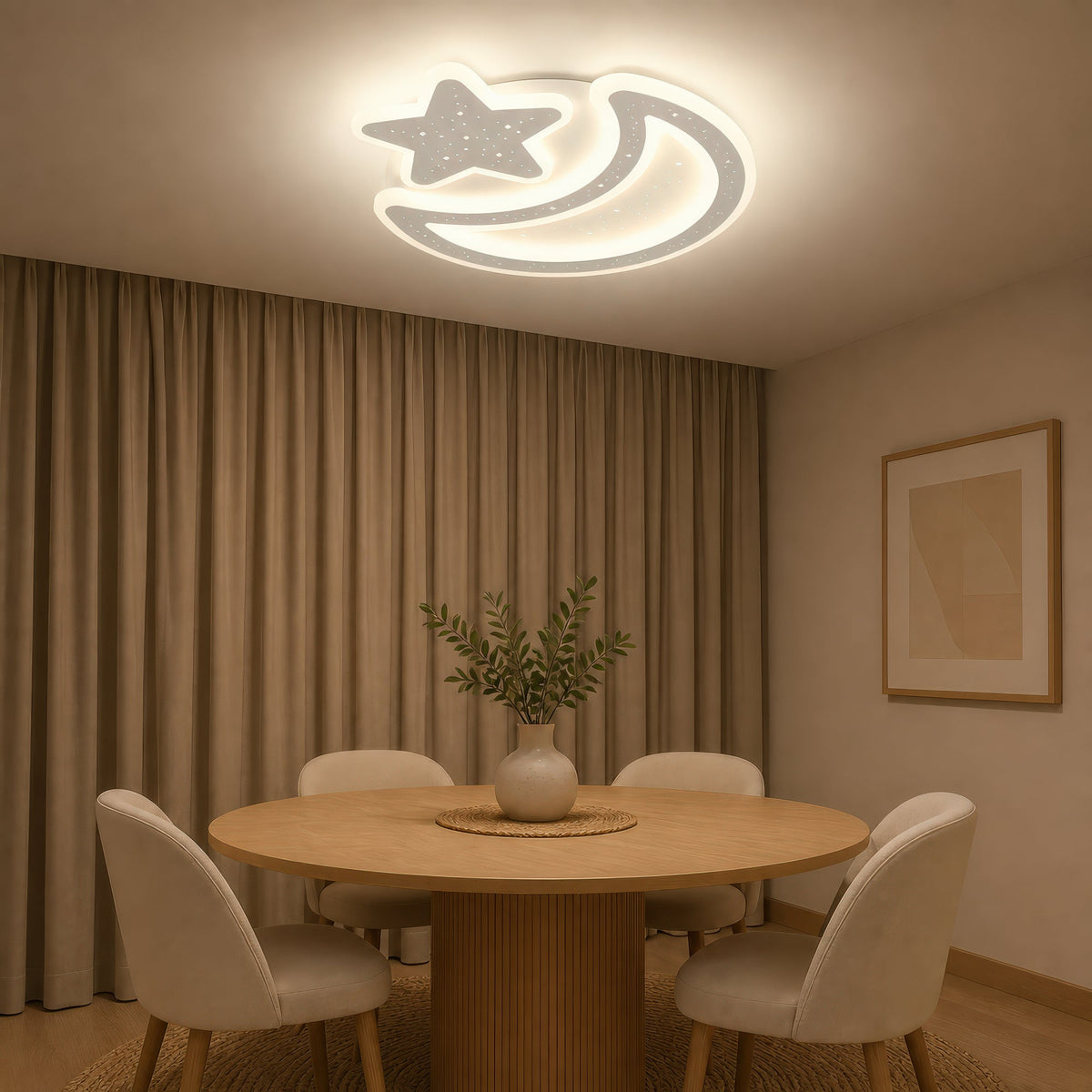 Lustra LED Nova cu Telecomanda, 89W,  Dimabil, Forma Luna si Stea, Alb, imaginea 8