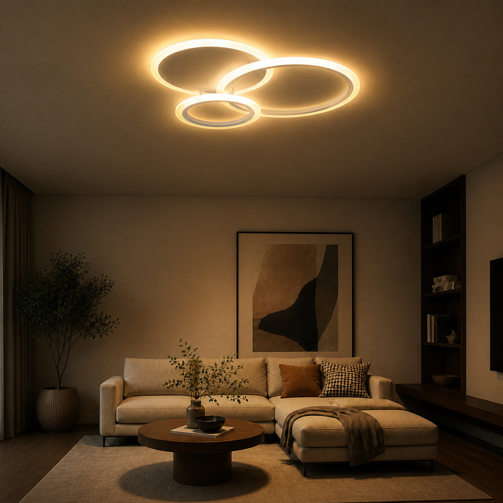 Lustra LED cu telecomanda LUCY 45W, 3 Cercuri, lumina Rece/Calda/Neutra, Dimabila, Alb