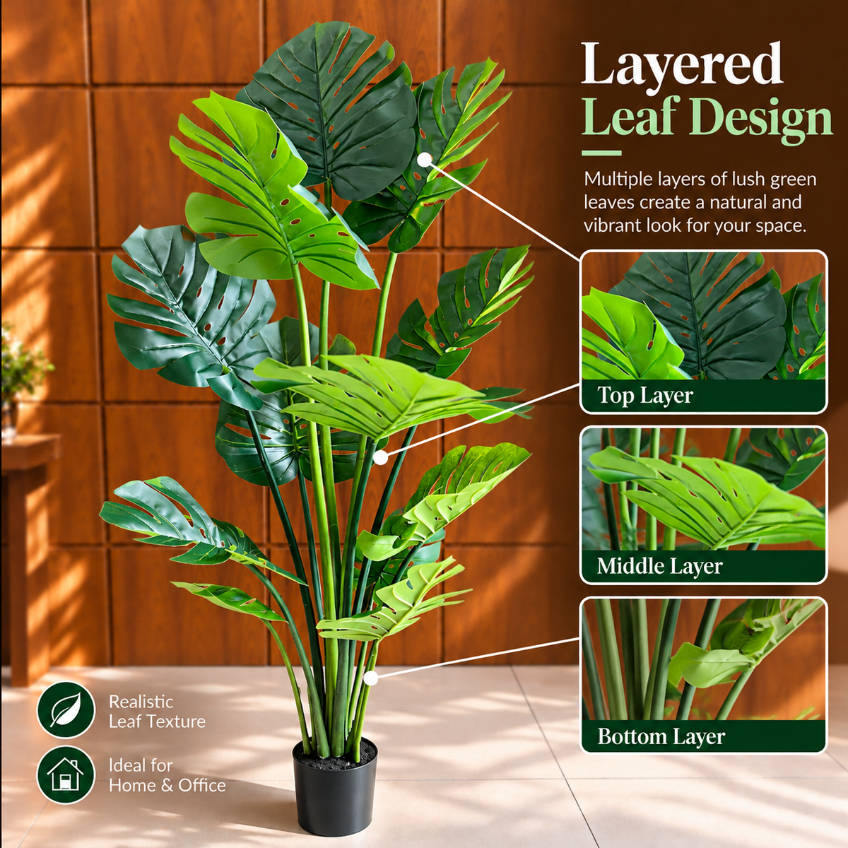 Decorațiune Monstrosa Deliciosa Artificial, Plastic, 180 cm, Verde