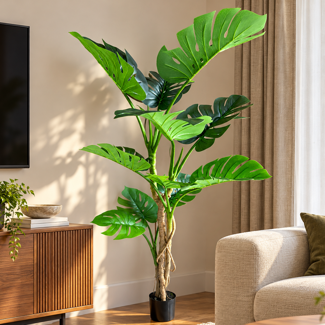 Decorațiune Monstera Deliciosa, Plastic, 160 cm, Verde