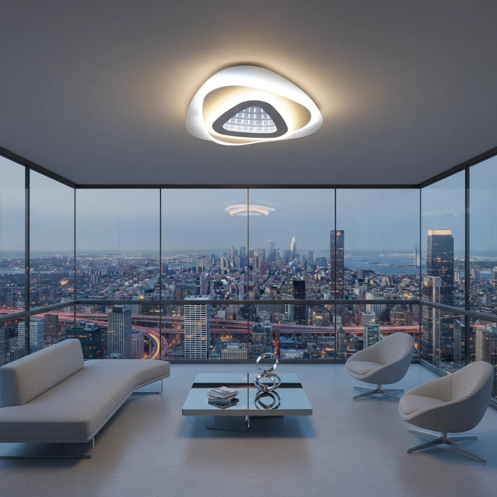 Lustra LED NEXA Triunghi 3D 39W, Alb, Lumina Rece/Calda/Neutra, imaginea 5