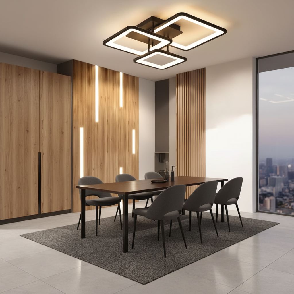 LED luster s diaľkovým ovládačom ZOE 60W, 3 štvorce, studené/teplé/neuterálne svetlo, stmívateľný, čierny, kov a akryl, imaginea 6