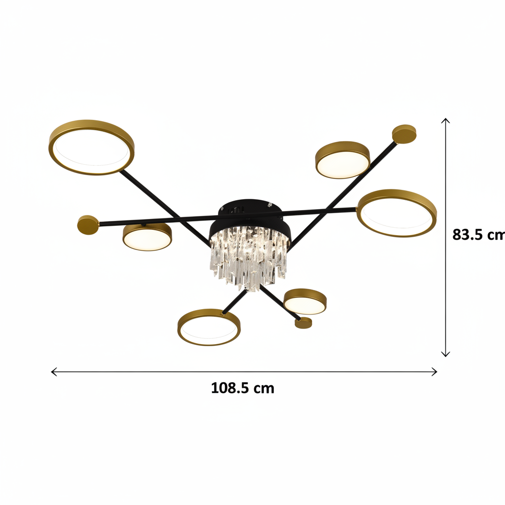 LED luster s diaľkovým ovládačom a krištáľom GUIDA 38 W, 6 svetelných zdrojov, studené/teplé/neutrálne svetlo, dimovateľný, čierny/zlatý, imaginea 7