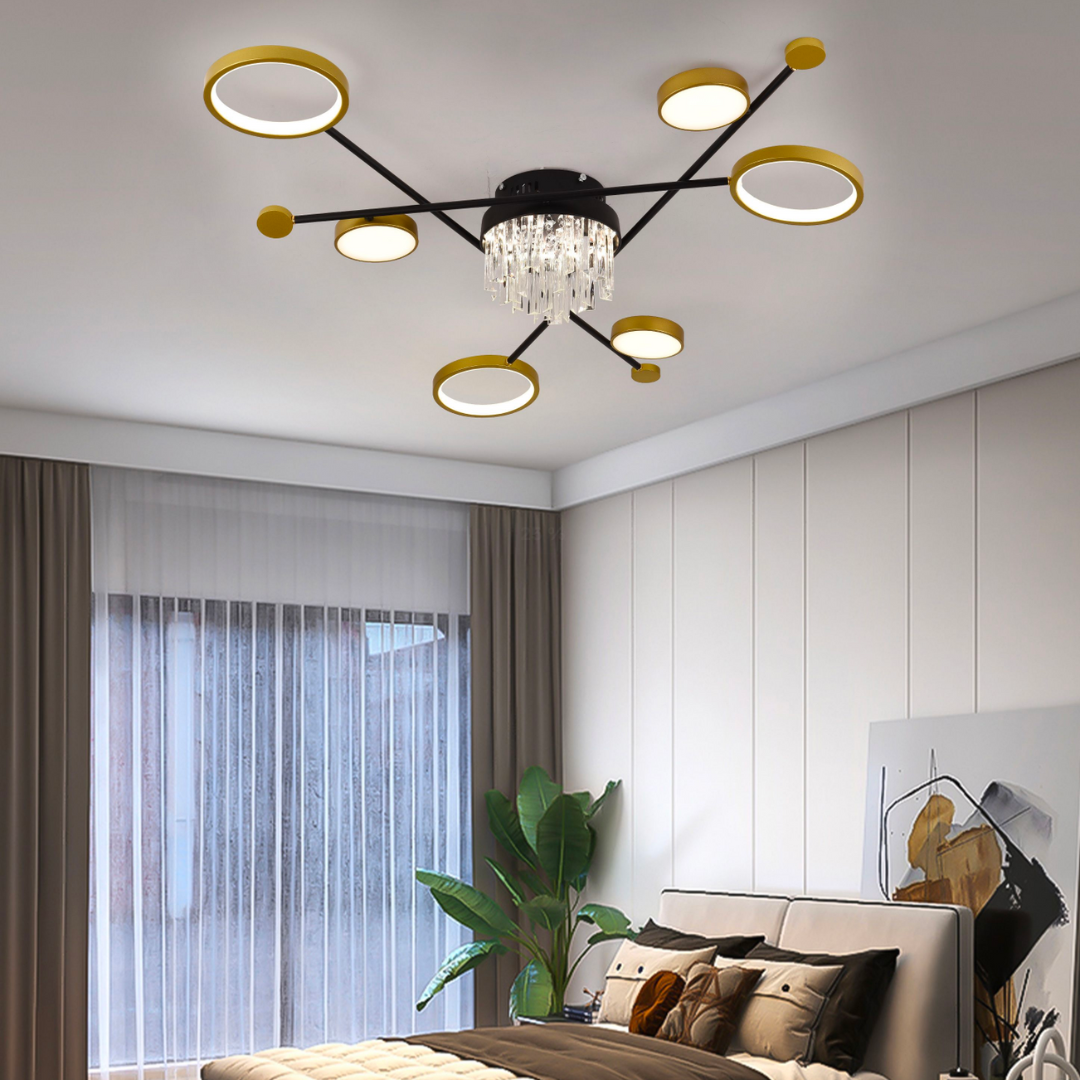 LED luster s diaľkovým ovládačom a krištáľom GUIDA 38 W, 6 svetelných zdrojov, studené/teplé/neutrálne svetlo, dimovateľný, čierny/zlatý, imaginea 5