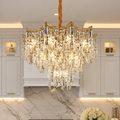 Candelabru Cristal VETRA Nobile 6xE14, D40 cm, Auriu, Inaltime Reglabila, Metal si Cristal