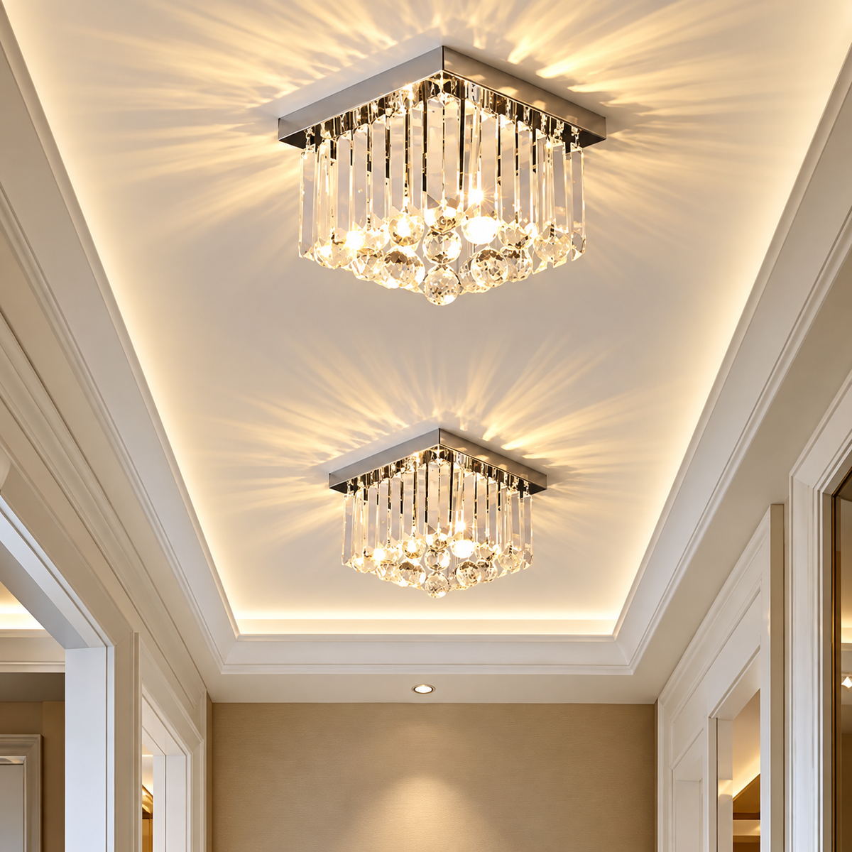 Lustra Cristal MARTINEZ Linear Luxe, Diametru 35cm, 4x E14, Crom Lucios