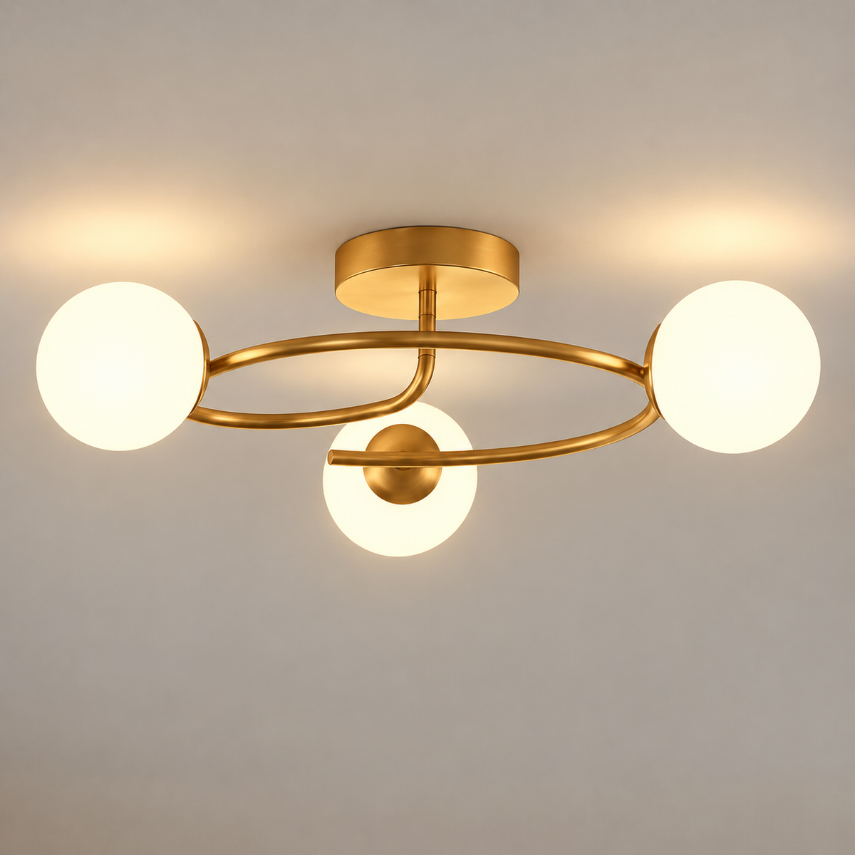 Lustra LED si cristal ORBIT, 66cm, 3xE27, Globuri, Auriu