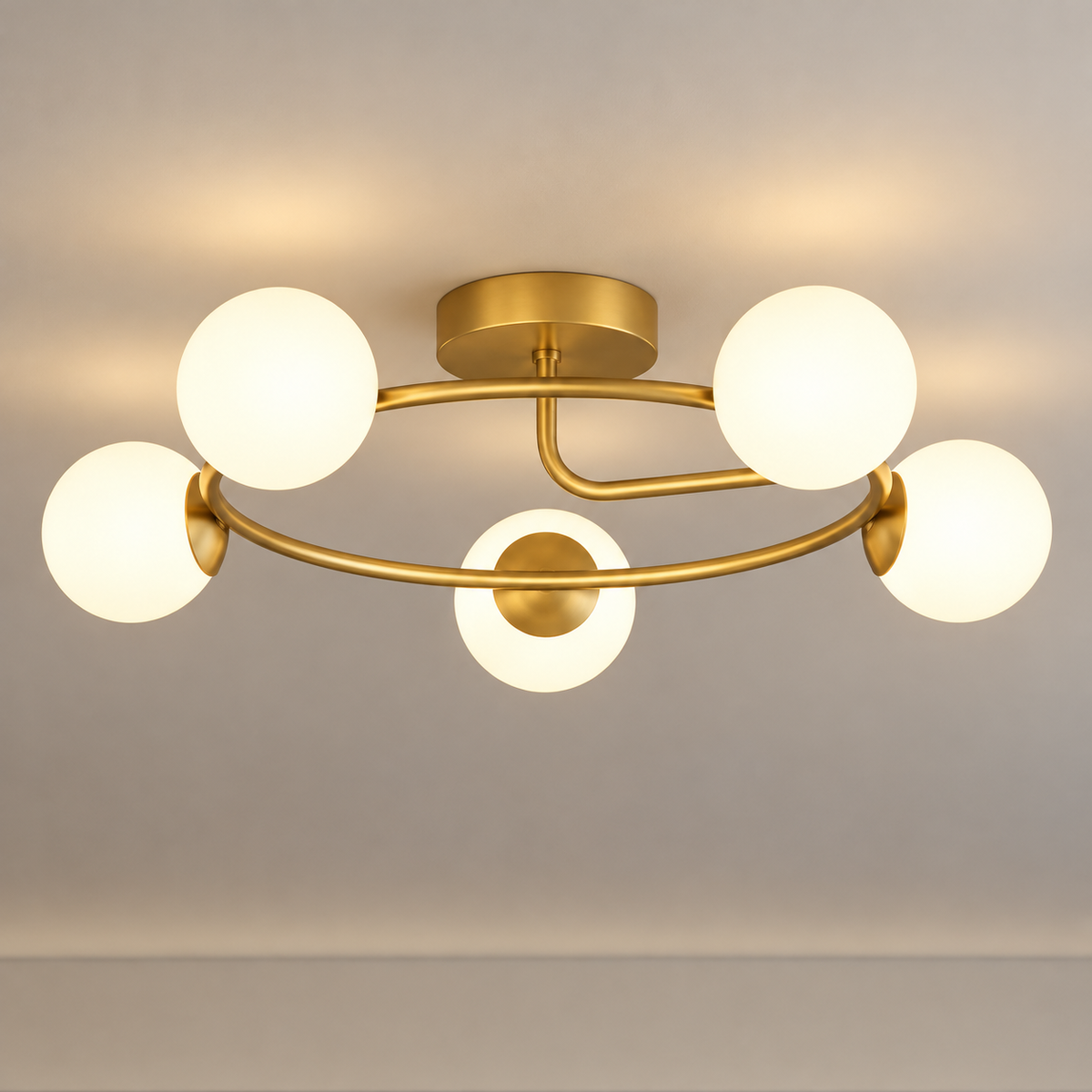 Lustra LED si cristal ORBIT, 72cm, 5xE27, Globuri, Auriu