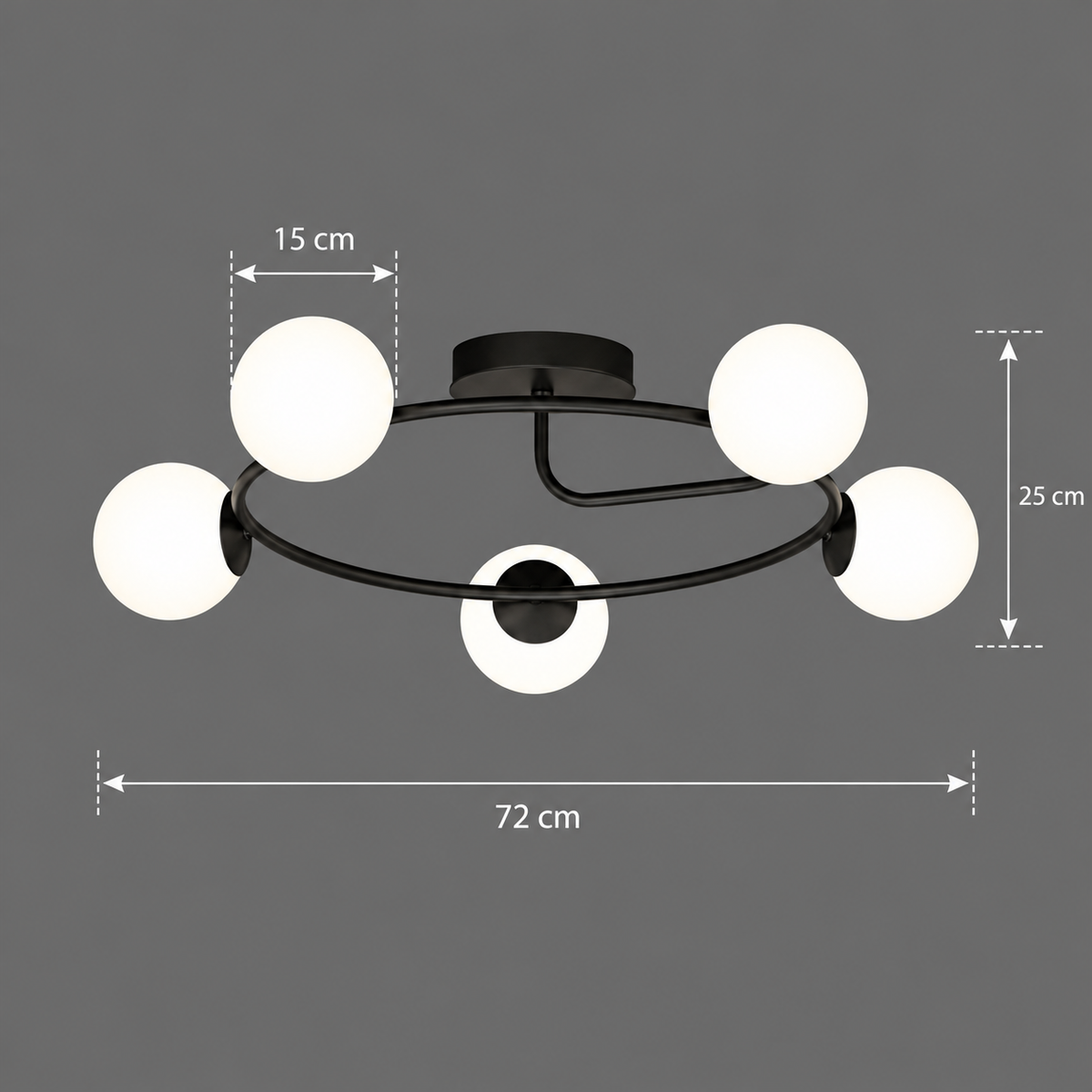 Lustra LED si cristal ORBIT, 72cm, 5xE27, Globuri, Negru