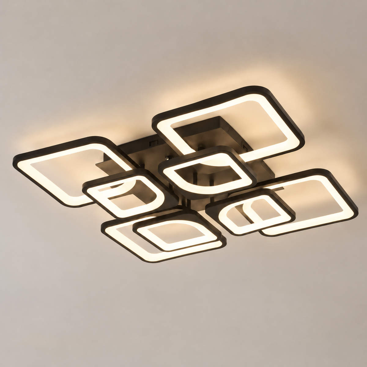Lustra LED cu telecomanda ZOE, 8 Patrate, 138W, Lumina Rece/Calda/Neutra, Dimabila, Negru