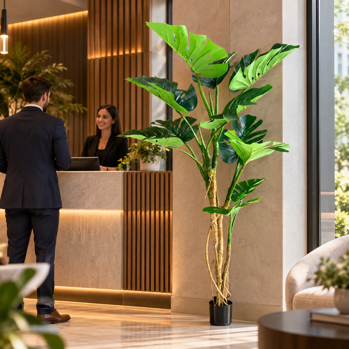 Decorațiune Monstera Deliciosa, Plastic, 190 cm, Verde