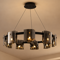 Candelabru Modern, Valmontreux Largo, 8xG9, Diametru 80cm, Negru si Cristale Cenusii, Inaltime Reglabila, Metal si Cristal