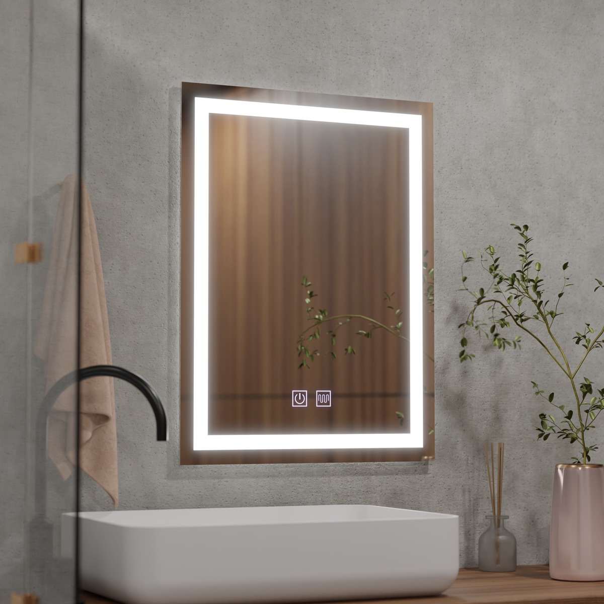 Oglinda LED Rectangulara, 60x80cm, RADIANTE Touch, Lumina Rece, Sistem Dezaburire, Dimabila, imaginea 4