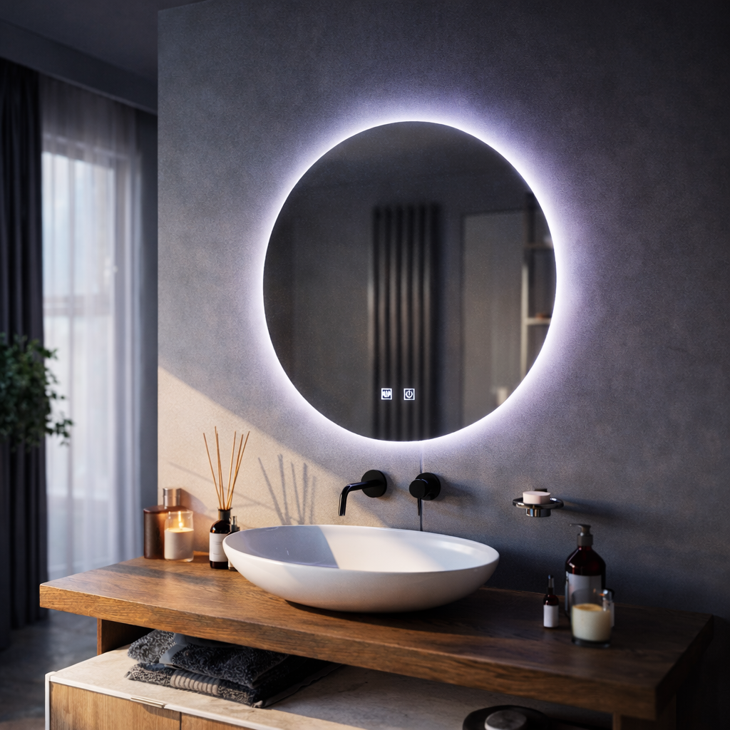 Oglinda LED Rotunda, 60cm, Isolda,Touch, Sistem Dezaburire, Lumina Rece 6000k