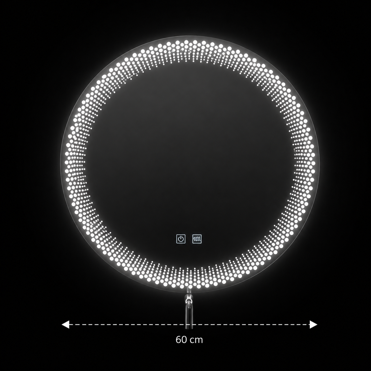 Oglinda LED Rotunda Nexos, 60cm, 24W, Lumina Calda/ Rece/ Neutra, Senzor, Sistem Dezaburire, Ceas si Termometru, Dimabila
