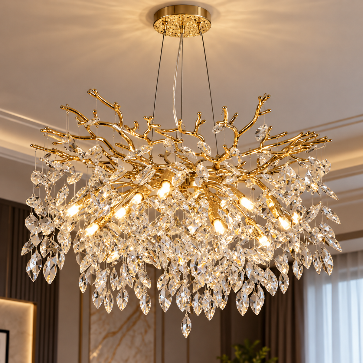 Candelabru Cristal WALTZ Rhapsody, 6x G9, Auriu, 45cm, Inaltime Reglabila, Metal si Cristal