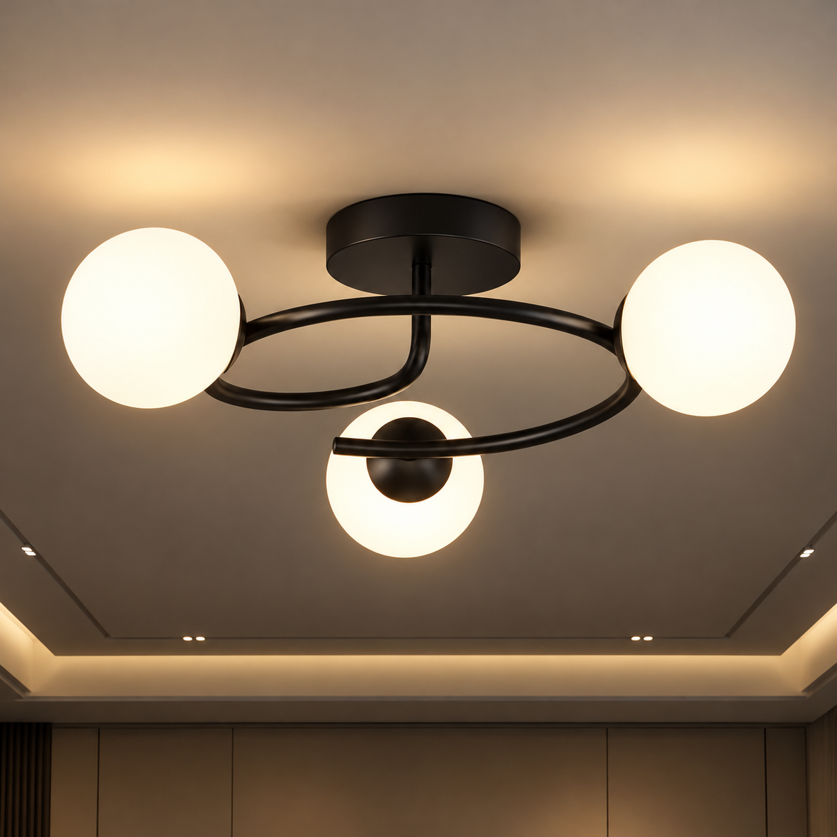 Lustra LED si cristal ORBIT, 66cm, 3xE27, Globuri, Negru