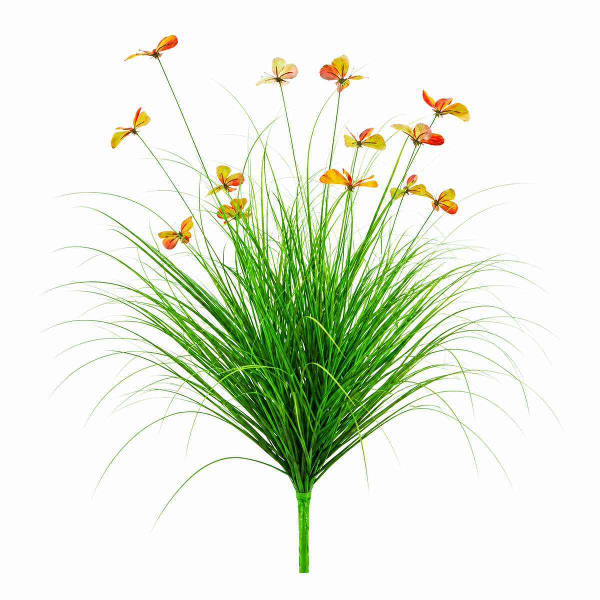 Planta Artificiala Iarba Ornamentala Tip Fluture, 100 cm, cu 13 Flori, Verde si Rosu, Fara Ghiveci