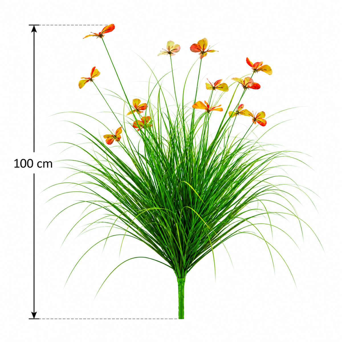 Planta Artificiala Iarba Ornamentala Tip Fluture, 100 cm, cu 13 Flori, Verde si Rosu, Fara Ghiveci