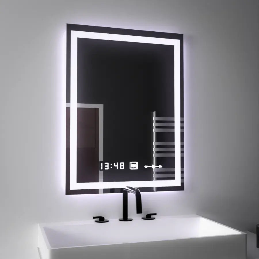 Oglinda LED Rectangulara, 16W, 45x60cm, Verite MotionGlow Marcello, Sistem Dezaburire, Ceas & Termometru, Dimabila